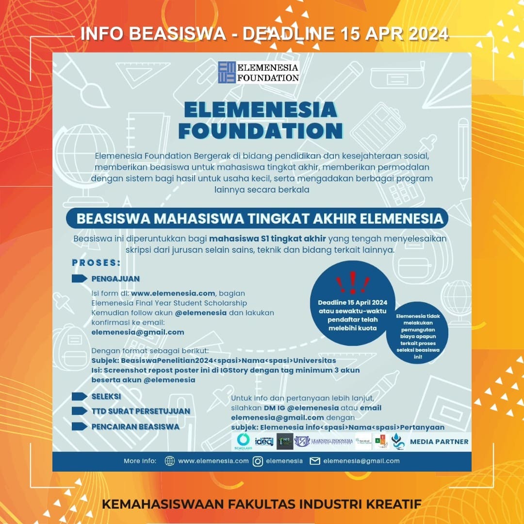 [ INFO BEASISWA ] Deadline : 15 April 2024 More