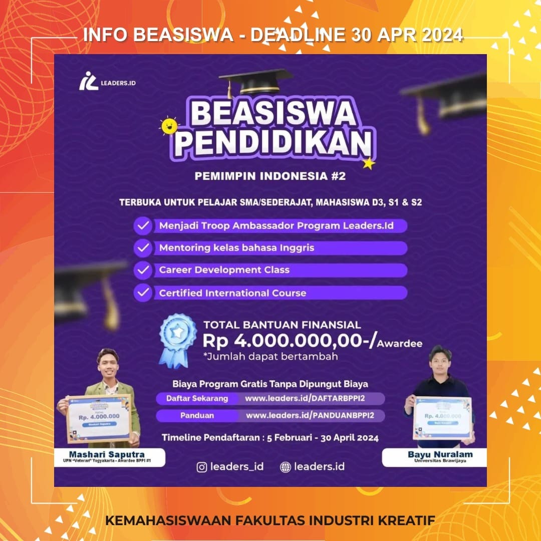 1718575961 INFO BEASISWA Deadline 30 April 2024 More