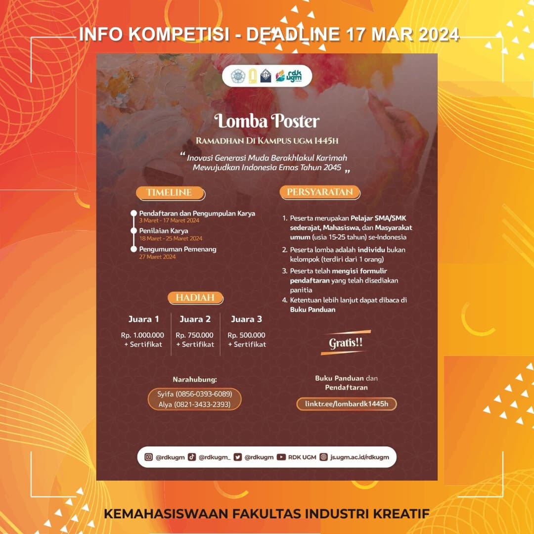 1721718803 INFO KOMPETISI Deadline 17 Maret 2024 More