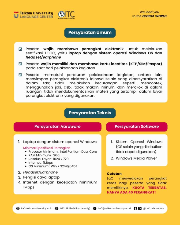 tes TOEIC untuk Civitas Tel U secara onsite di LaC