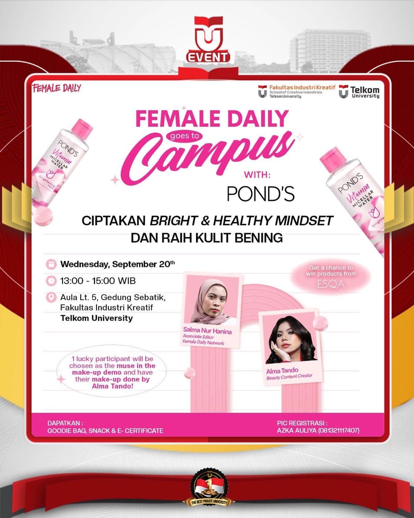 1729760905 FEMALE DAILY IS GOING TO TELKOM UNIVERSITY Hai teman teman Tel U