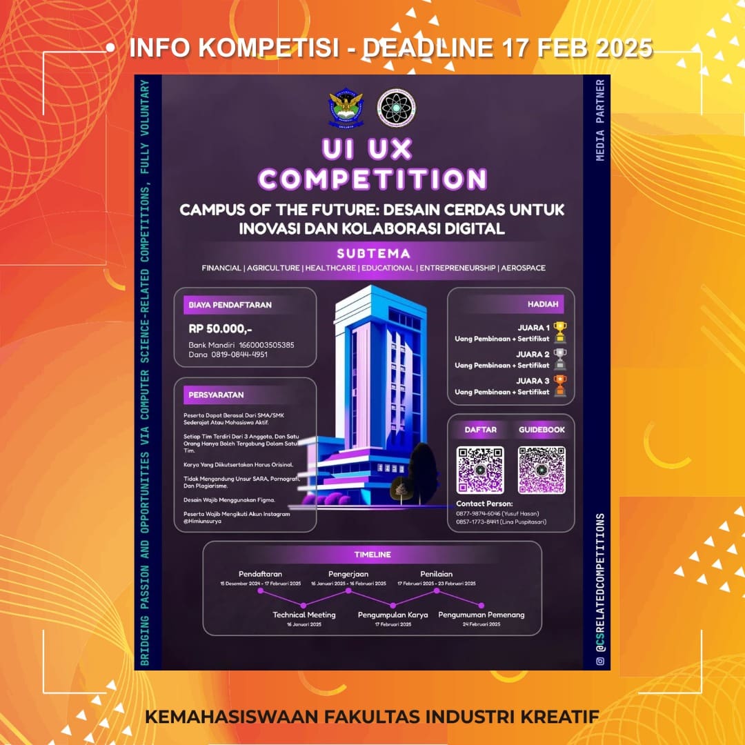 1737618738 INFO KOMPETISI Deadline 13 Februari 2025 More