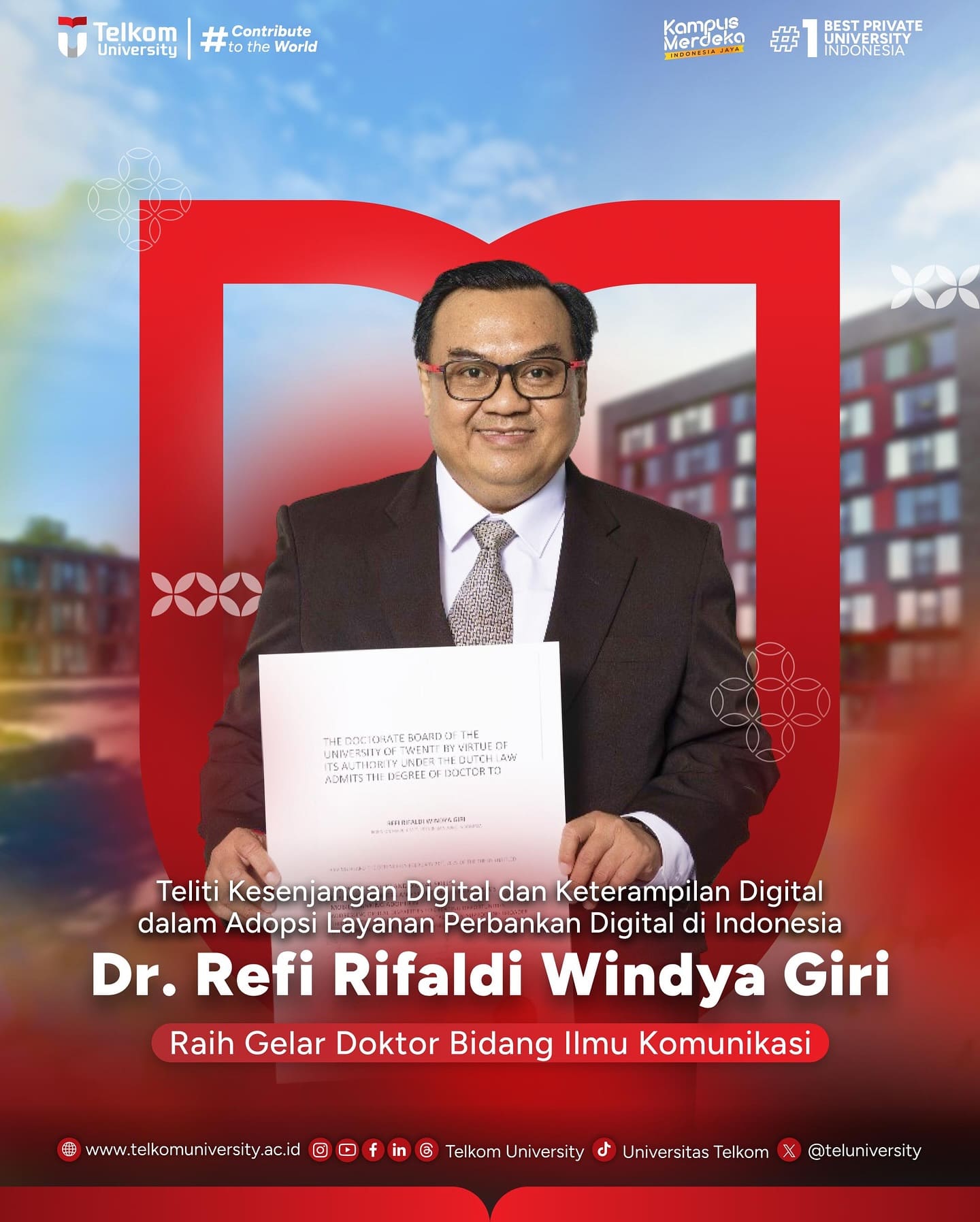 HEI TelUtizen Dr. Refi Rifaldi Windya Giri meraih gelar Doktor